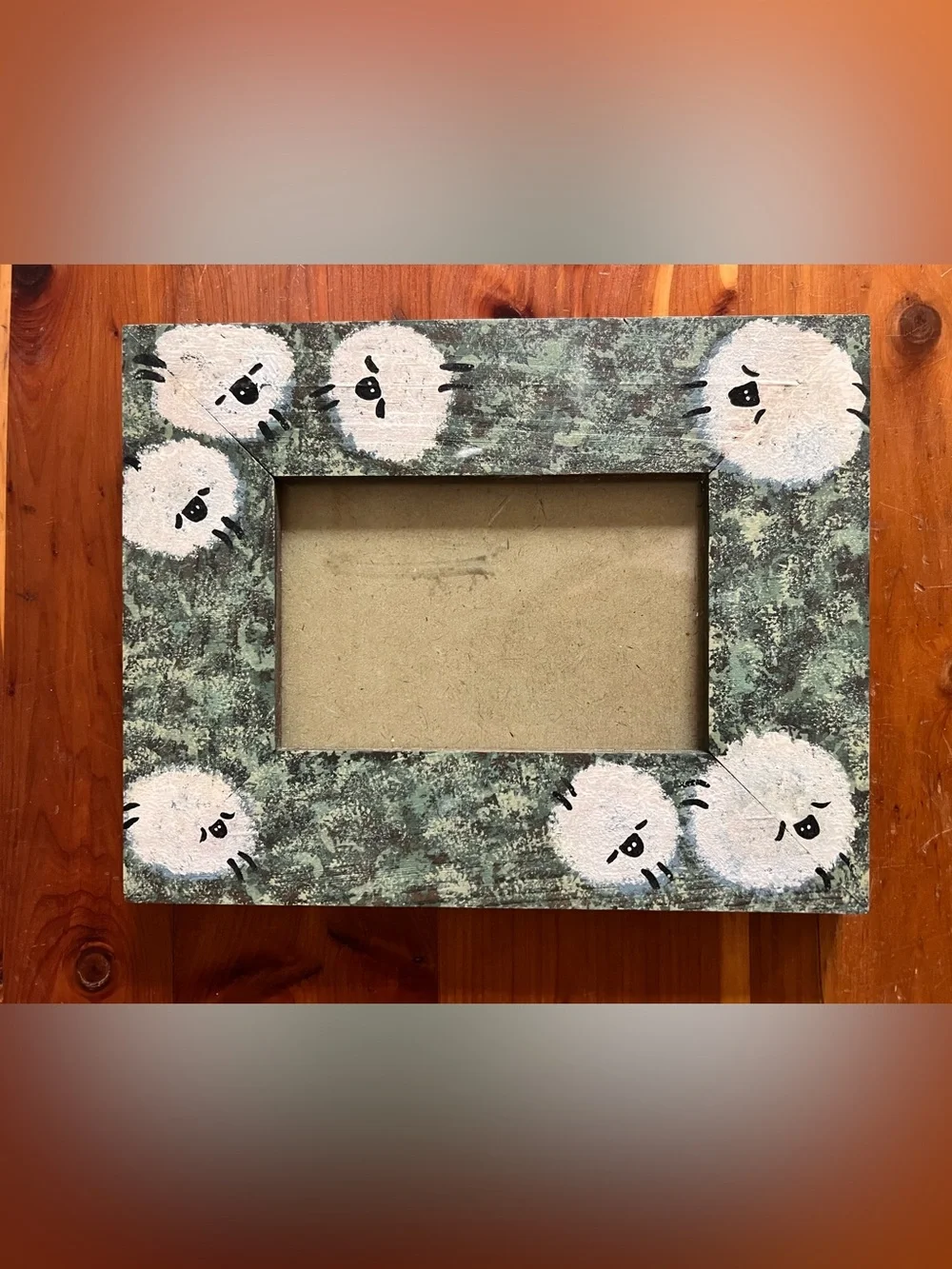 Hand Painted Sheep Lamb Picture Frame 4x6 Nursery Decor Farmhouse Folk Art